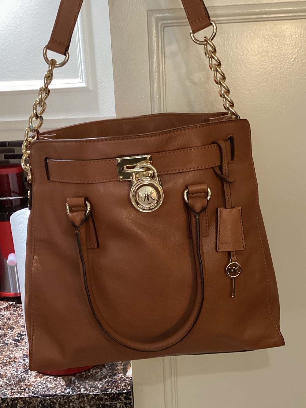 Michael Kors Cognac Leather Shoulder Satchel with Gold Hardware